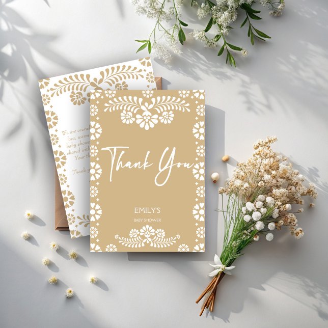 Carte De Remerciements Baby shower mexicain beige Cielito lindo (Cielito lindo beige Mexican fiesta papel picado baby shower Thank You Cards)