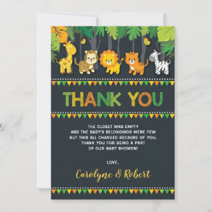 Carte De Remerciements Baby shower mignon de garçon de safari d'animaux