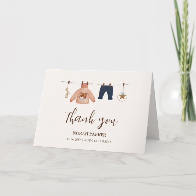 Carte De Remerciements Baby shower minimal Boho Boy Winter Clothesline (Devant)