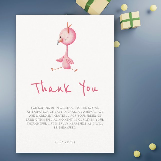 Carte De Remerciements Baby shower minimaliste Flamant rose rose fille (Créateur téléchargé)