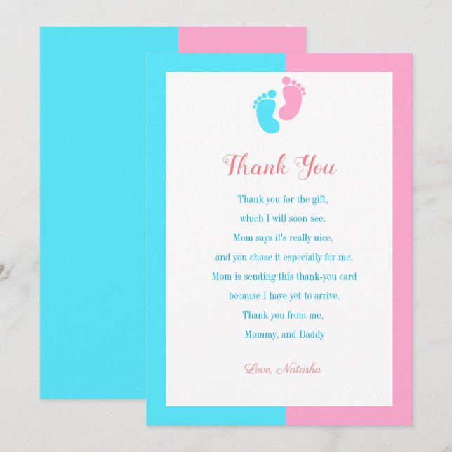 Carte de remerciements baby shower moderne (Devant / Derrière)