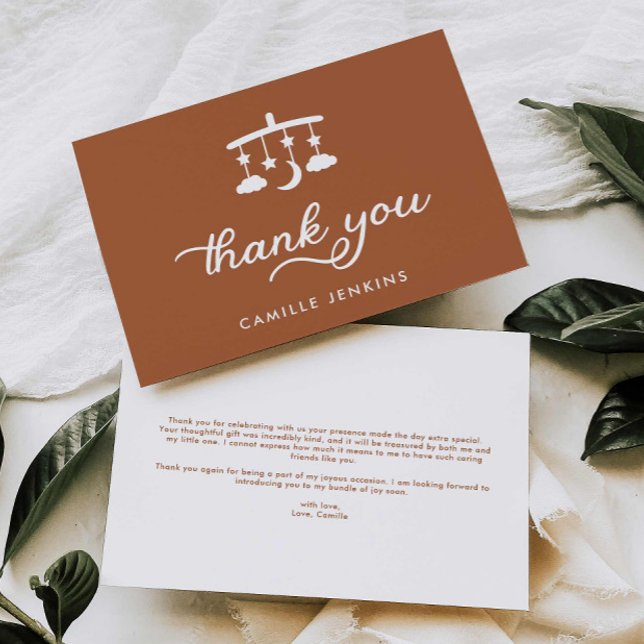 Carte De Remerciements Baby shower moderne (Modern Terracotta Baby Shower Thank you card)