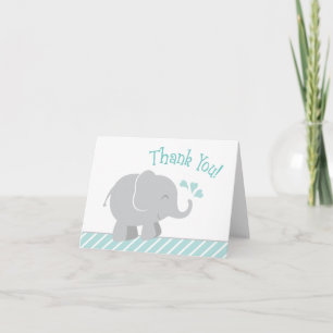 Carte De Remerciements Baby shower moderne Aqua et Grey Elephant Boy