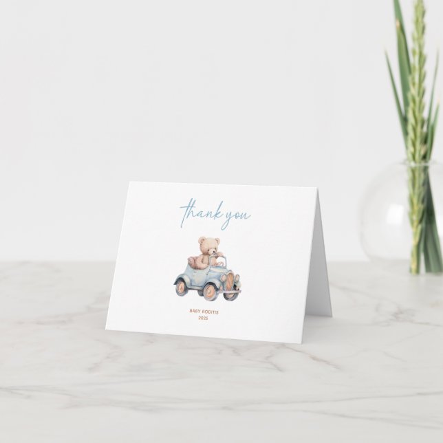 Carte De Remerciements Baby shower moderne Blue Teddy Bear Boy (Devant)