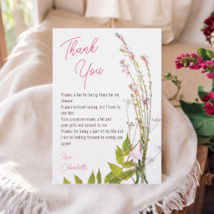 Carte De Remerciements Baby shower moderne bohème avec fleurs sauvages et