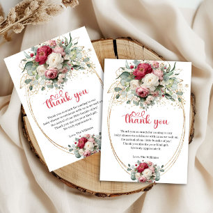 Carte De Remerciements Baby-Shower Moderne Burgundy Blanc Or Fleurs