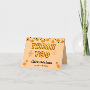 Carte De Remerciements Baby shower Moderne Chic Orange Citrus À Thème Cut