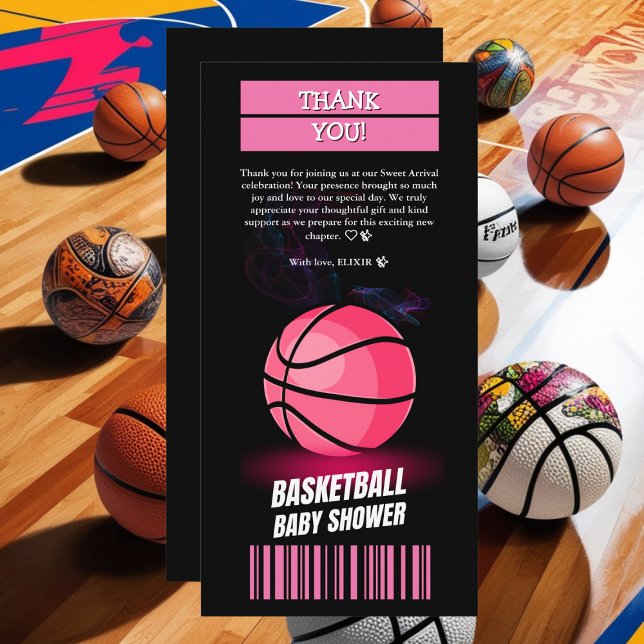 Carte De Remerciements Baby shower moderne de basket-ball rose (Créateur téléchargé)