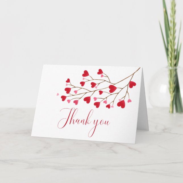 Carte De Remerciements Baby shower moderne de Coeurs rouges roses (Devant)