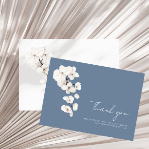 Carte De Remerciements Baby Shower Moderne Fleur d'Orchidée Blanche Bleu