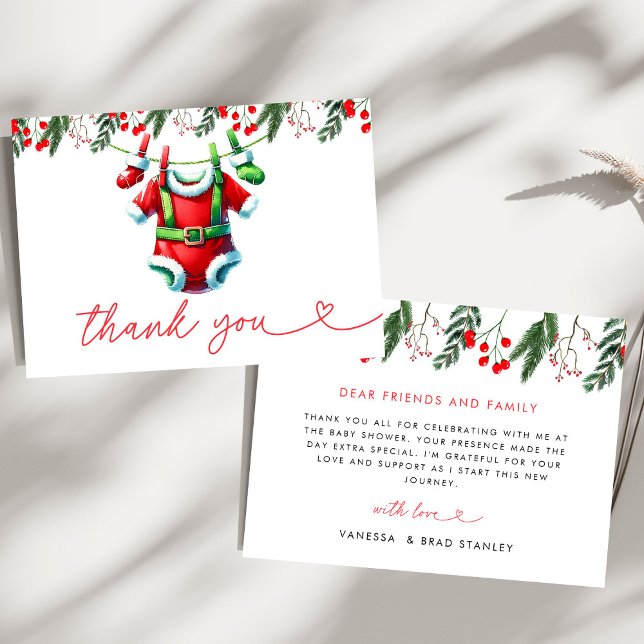 Carte De Remerciements Baby shower moderne hiver rouge Noël Père Noël (Créateur téléchargé)