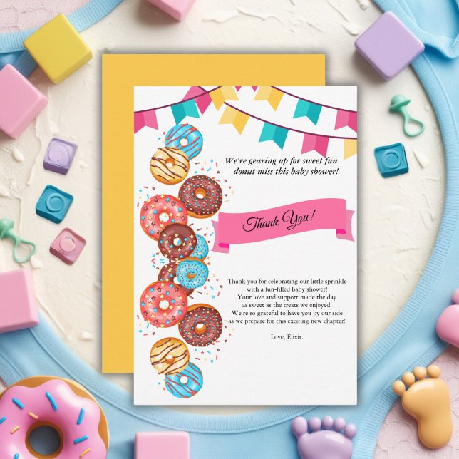 Carte De Remerciements Baby shower moderne pour bébés Donut arroser (Créateur téléchargé)