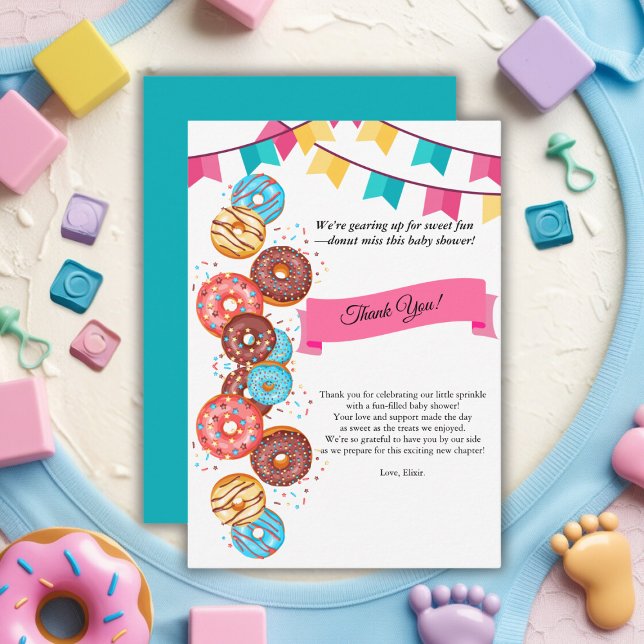 Carte De Remerciements Baby shower moderne pour bébés Donut arroser (Créateur téléchargé)