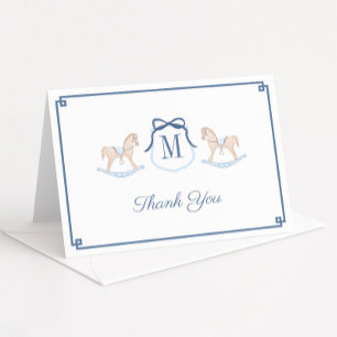 Carte De Remerciements Baby shower Monogramme de Cheval à Roche Preppy