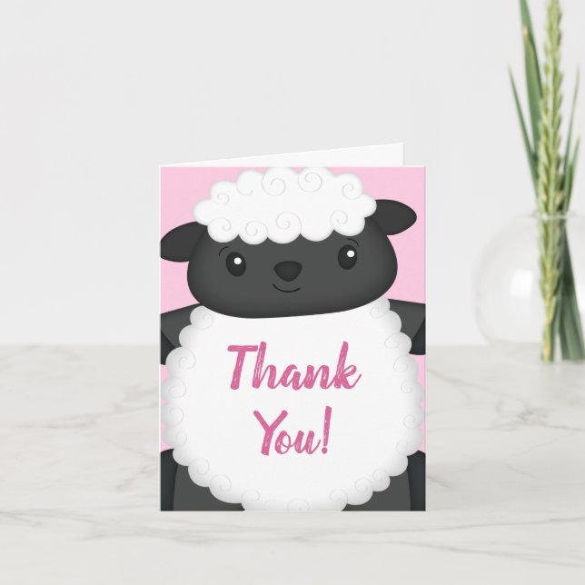 Carte De Remerciements Baby shower mouton ferme rose fille (Devant)