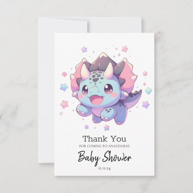 Carte De Remerciements Baby shower mythique de dinosaures sucrées (Devant)