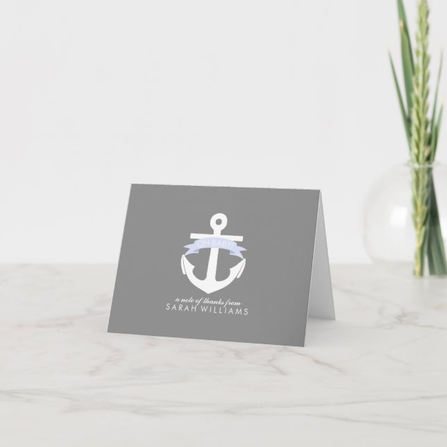 Carte De Remerciements Baby shower nautique Ancre lavande (Devant)