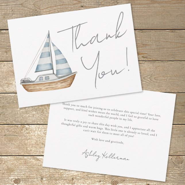 Carte De Remerciements Baby shower nautique minimal (Minimal Nautical Baby Shower Thank You Card)