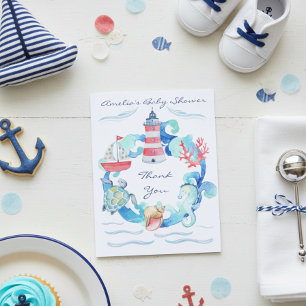 Carte De Remerciements Baby shower Nautique Neutre Sexe Aquarelle