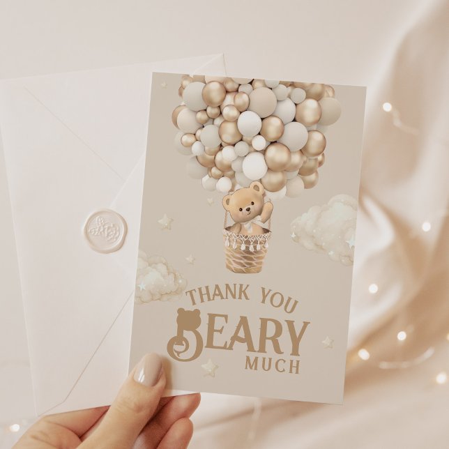 Carte De Remerciements Baby shower neutre d'attente de l'ours en peluche (Créateur téléchargé)