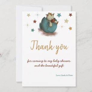 Carte De Remerciements Baby shower neutre d'éclosion de dinosaure mou