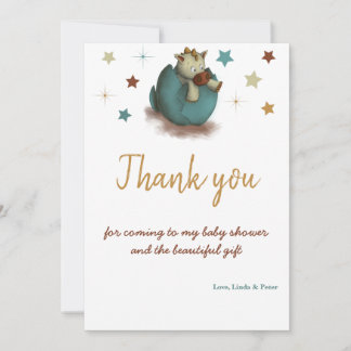 Carte De Remerciements Baby shower neutre d'éclosion de dinosaure mou