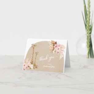 Carte De Remerciements Baby shower Neutre Pampas Grass Giraffe