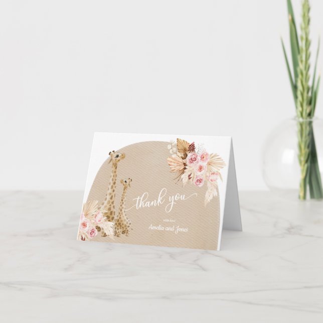 Carte De Remerciements Baby shower Neutre Pampas Grass Giraffe (Devant)
