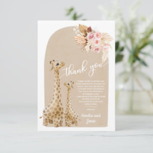 Carte De Remerciements Baby shower Neutre Pampas Grass Giraffe