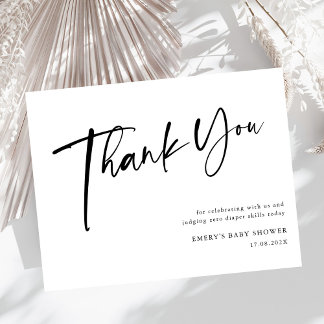 Carte De Remerciements Baby shower noir et blanc moderne