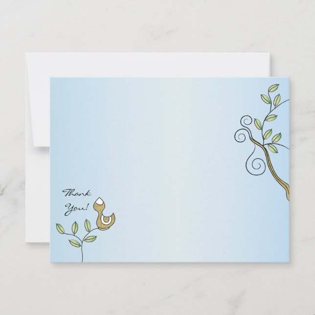 Carte de remerciements baby shower, "Oiseaux d'or" (Devant)