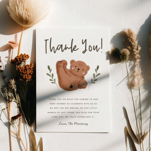 Carte De Remerciements Baby Shower Ours Brun Rustique