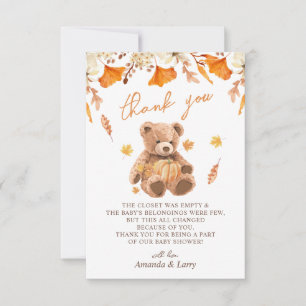 Carte De Remerciements Baby Shower Ours d'Automne