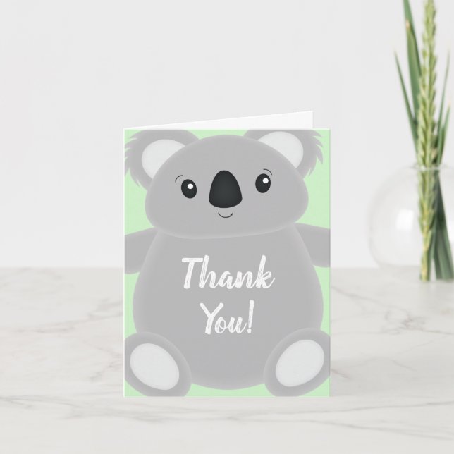Carte De Remerciements Baby shower Ours Koala Vert (Devant)