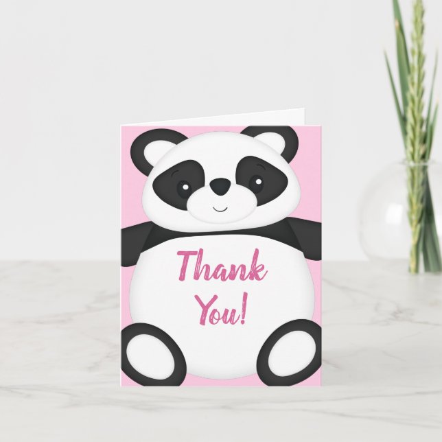 Carte De Remerciements Baby shower Ours Panda Rose (Devant)