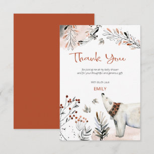 Carte De Remerciements Baby Shower Ours Polaire Feuillage Orange Brûlé