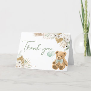 Carte De Remerciements Baby shower Ours vert Boho