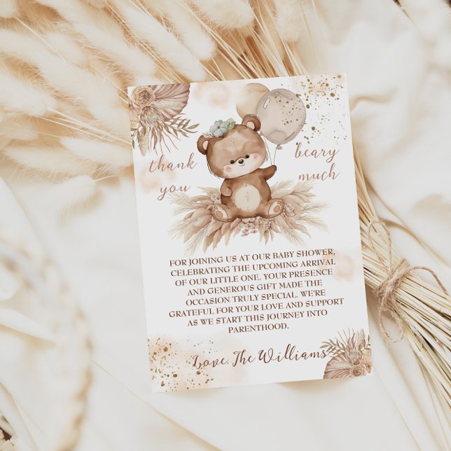 Carte De Remerciements Baby shower Pampas Beige Teddy Bear (Créateur téléchargé)