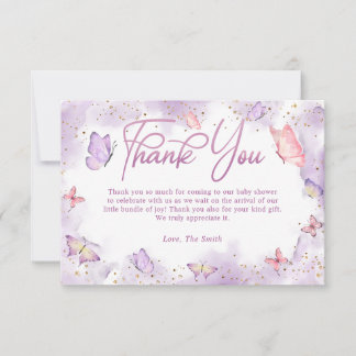 Carte de remerciements Baby shower papillon fille