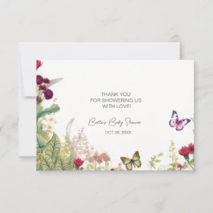 Carte De Remerciements Baby shower papillon fleur sauvage