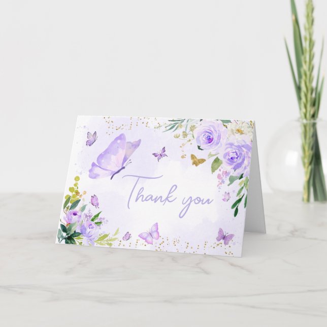 Carte De Remerciements Baby shower papillon pourpre (Devant)