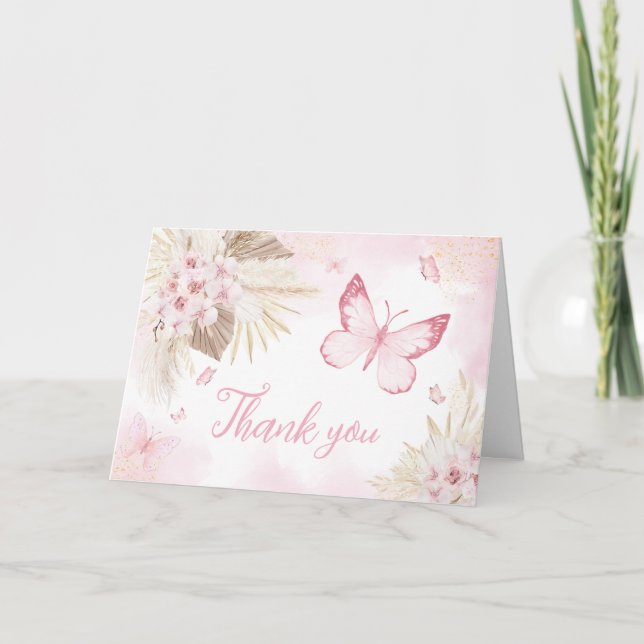 Carte De Remerciements Baby shower papillon rose (Devant)