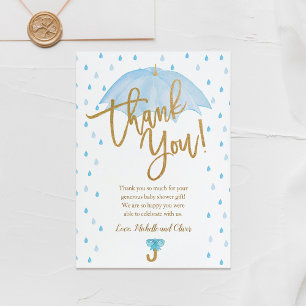 Carte de remerciements Baby shower parapluie bleu