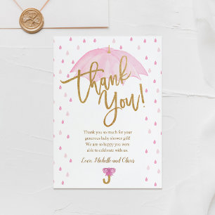 Carte de remerciements Baby shower parapluie rose