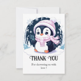 Carte De Remerciements Baby shower Pastel Snow Penguin