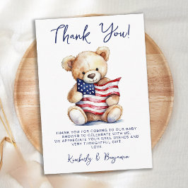 Carte De Remerciements Baby shower Patriotique Teddy Bear rouge blanc