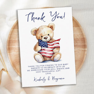 Carte De Remerciements Baby shower Patriotique Teddy Bear rouge blanc
