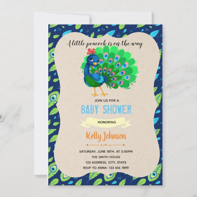 Carte De Remerciements Baby shower Peacock (Devant)