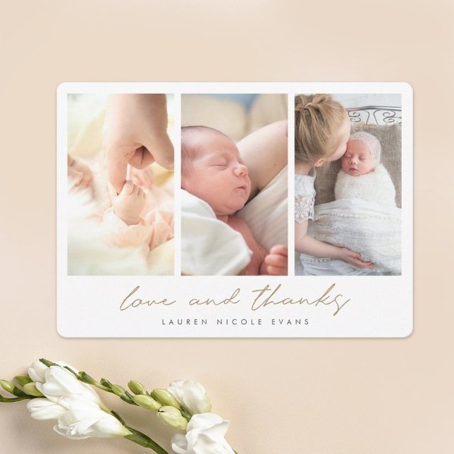 Carte De Remerciements Baby shower personnalisé Gold Multi Photo (Créateur téléchargé)