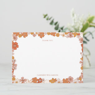Carte De Remerciements Baby Shower personnalisé Groovy Boho Orange Floral